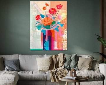 Modernes abstraktes Stilleben. PopArt Blumenstrauß mit Mohnblumen von STUDIO ARTSY