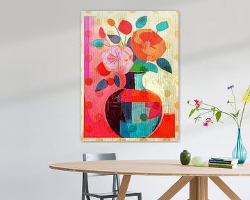 Modernes abstraktes Stilleben. PopArt Blumenstrauß mit Pfingstrosen von STUDIO ARTSY