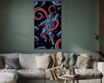 Squelette d'astronaute dans l'espace Illustration d'art spatial à la fois effrayante et esthétique sur AciiidArt