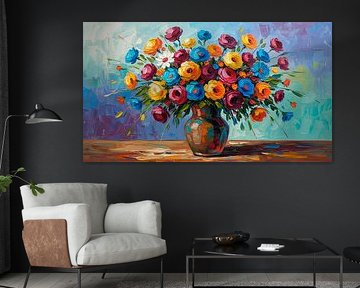 Expressive Colour Explosion: Modern Floral Still Life in Oil Painting Style by Studio Pieternel