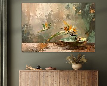 Exotische Raffinesse: Paradiesvogelblume (Strelitzia) Ikebana-Stillleben