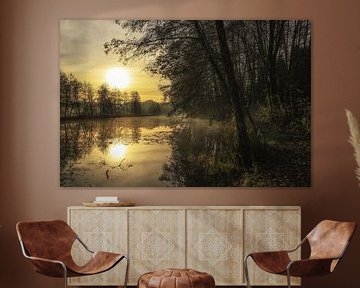 Matin d'automne peu après le lever du soleil dans la réserve naturelle des lacs de Schwackenreut près de Mühlingen sur BlattArt - Christine Horn