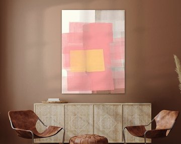 Abstrakte Malerei in rosa, gelb, taupe, weiß