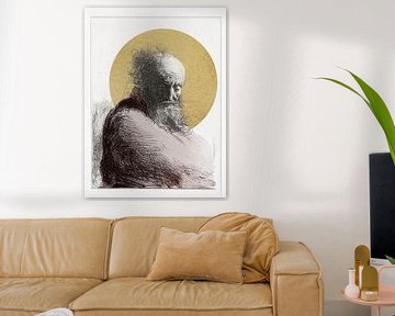 Print of an old man with gold leaf by Affect Fotografie