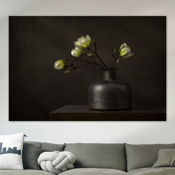 Modern still life with white magnolia