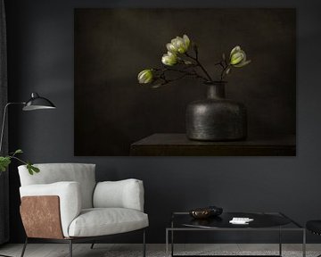 Modern still life with white magnolia