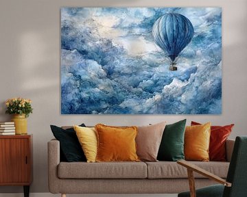 Montgolfière bleue dans les nuages - Peinture de rêve sur Dessins et peintures de Peter Pen