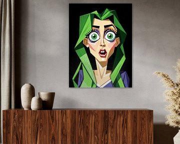 Angular Art: Green Haired Woman, Wall Art/Digital Product. by Beeld Creaties Ed Steenhoek | Photography and Artificial Images