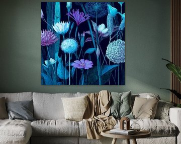 Botanische Blumen in Blau