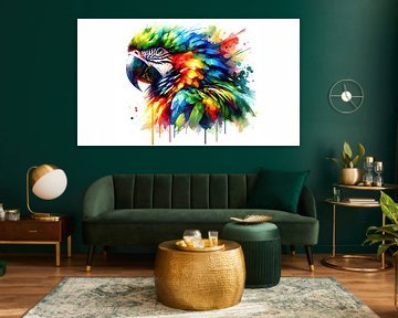 Portrait vibrant d'un perroquet tropical sur Chromatic Fusion Studio