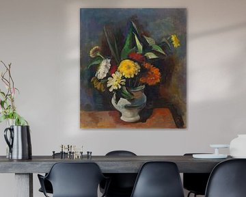 Karl Hofer, Blumenstrauß in einer grauen Vase (Zinnia), 1933