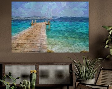 Hölzerner Steg im Meer von Bonaire