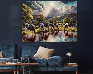 Berglandschaft mit trinkenden Kühen