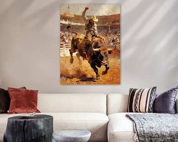 Cowboy und Stier - Fine Art Ölgemälde von Mellow Art
