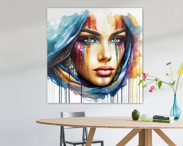 Lebendiger Krieger Geist Aquarell Portrait von Chromatic Fusion Studio