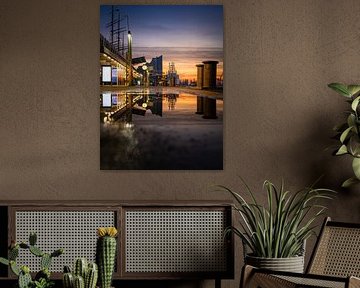 Lever de soleil sur les débarcadères de Hambourg