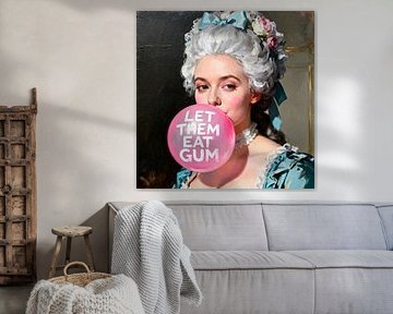 Marie Antoinette with Pink Chewing Gum Bubble Humour Painting by Mad Dog Art