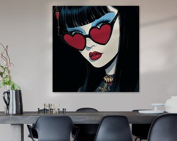 Mysteriöses Schattenporträt mit Herzbrille | Anime-Porträt