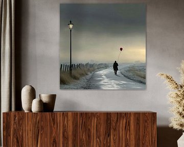 Le ballon rouge solitaire