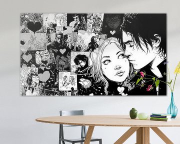 Monochrome Manga Love - Schwarz-Weiß-Collage mit romantischen Anime-Vibes