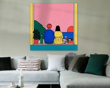 Romantischer Sonnenuntergang auf der Fensterbank