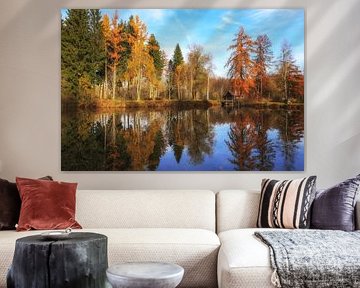 Herbstliche Bäume und Teich mit 