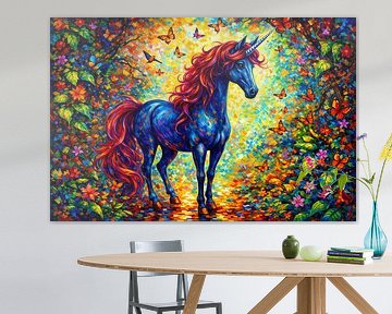 Majestic unicorn in magical forest by Linda de Klein