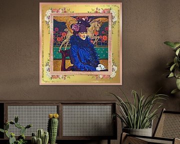 S.F. Rosa und Gold Neu bearbeitete Version des Porträts der Künstlerfrau mit Pegasus von Jozef Mehoffer JPG Version von Silver Fox Art Decor