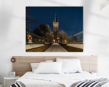 Elsloo in the evening in winter with snow