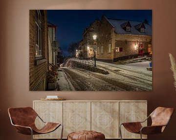 Elsloo le soir en hiver avec de la neige