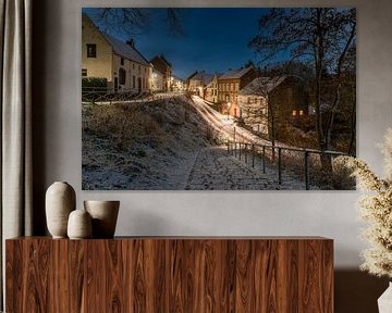 Elsloo le soir en hiver avec de la neige