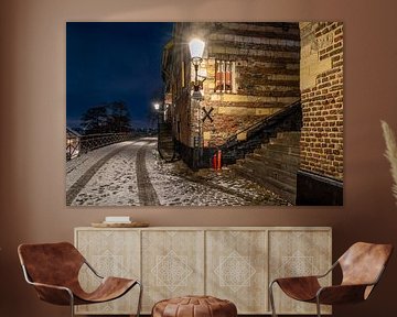 Elsloo le soir en hiver avec de la neige