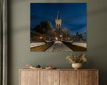 Elsloo le soir en hiver avec de la neige