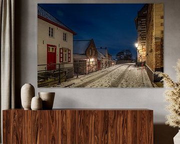 Elsloo le soir en hiver avec de la neige