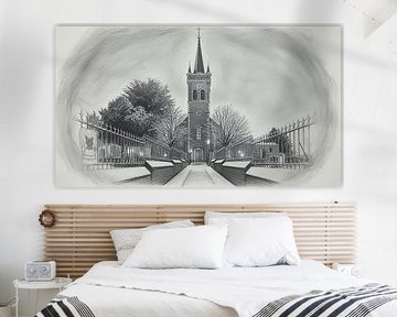 Elsloo am Abend im Winter mit Schnee in Holzkohle