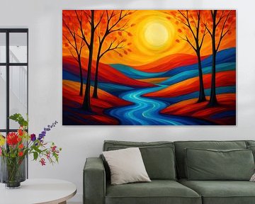 Warme heuvels en blauwe stroom