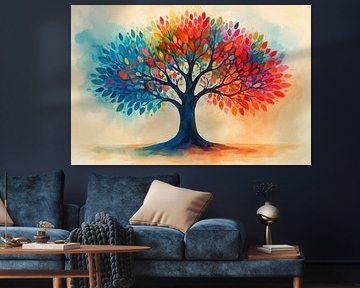 Vrolijke boom met veelkleurige bladeren