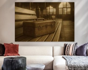 Sepia koffer in oud station