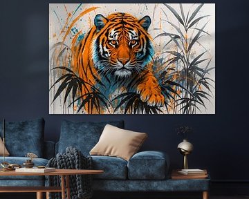 Tête de tigre avec accents turquoise sur Imperial Art House