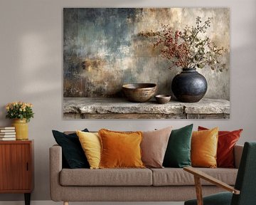 Dunkles Keramik-Stillleben mit Vase und Beeren von Joriali Fine Art