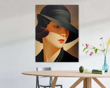 Art deco portrait of a woman wearing a hat by Roger VDB