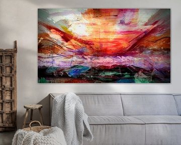 Storm sunset over ancient shores - where fire meets water in layered memory. by Tymn Lintell