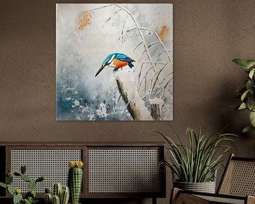 Le martin-pêcheur dans la neige - Un hommage moderne à Ohara Koson