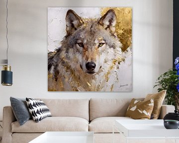 The Golden Howl - Wolf 2 van Johannas Art Creations