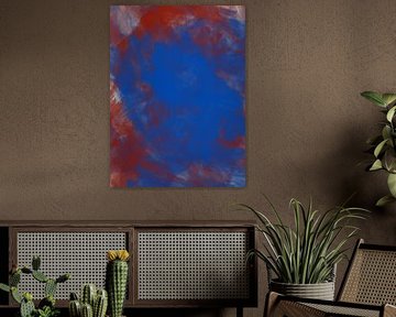 Abstrakte Malerei in hellem Blau und Ziegelstein