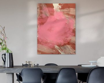 Peinture abstraite en rose, terracotta, blanc sur Dina Dankers