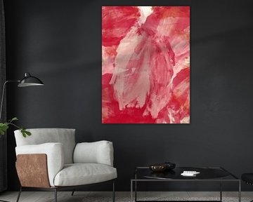 Peinture abstraite en rouge, rose et blanc sur Dina Dankers