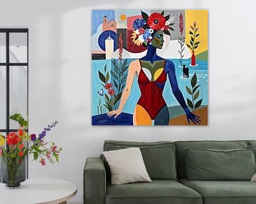 Femme sereine avec coiffe florale