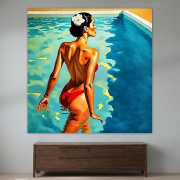 Serene Woman by Sunlit Pool