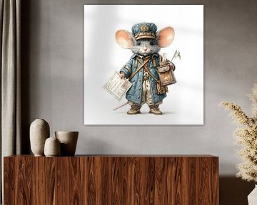 niedliche Maus als Postbote verkleidet Kinderzimmerdekoration